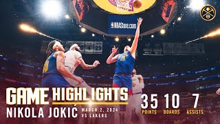 Nikola Jokić Full Game Highlights vs Lakers 🎥 [upl. by Cheslie]