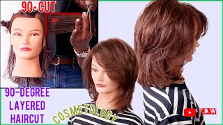 18🔴90 Degree Layered Haircut Tutorial Cosmetology [upl. by Neerak]