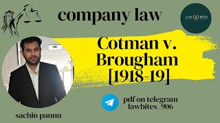 Cotman v Brougham 191819  Doctrine of Ultra Vires Company law MOA Of Company  caselaws DU [upl. by Ihsorih579]