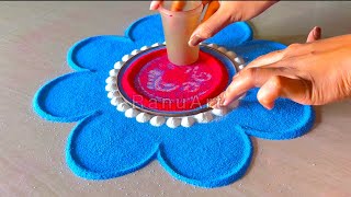 Easy amp Simple small flower rangoli designs with colours🌸beautiful rangoli for Diwali🌸How to🌸RanuArt [upl. by Norok]