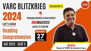 2IIM VARC Blitzkrieg  Season 3  Reading Comprehension Questions from 2023 Slot 3  2IIM CAT Prep [upl. by Prochora]