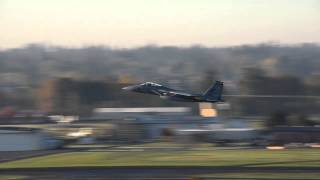 Four quotUS Air National Guardquot F15s takeoff from Portland International Airport PDX [upl. by Miun]