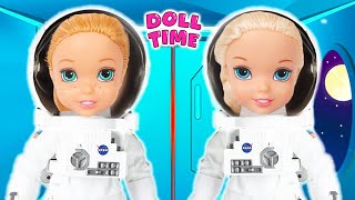 Elsie and Annie fly in a Rocket as Astronauts and learn about Space  Doll Time [upl. by Wilhelmina935]