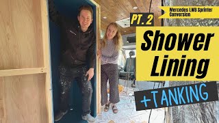 Van Build Shower Lining the Shower and Water Proofing [upl. by Eidok516]