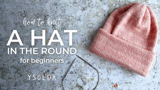 KNIT A HAT IN THE ROUND easy beginner tutorial  knit a cosy triple brim beanie on circular needles [upl. by Honebein474]