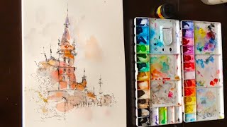 Pen and Watercolor  Sketching with Bamboo Pen1 [upl. by Natassia]