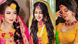 Top 50 Bangladeshi BridalGaye Holud Makeup Outfits amp Flower Jewellery Ideas 🥀🔥 bride bridal [upl. by Enomal]