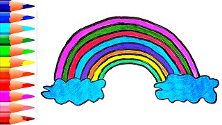 Rainbow drawing  How to draw a Rainbow  kids step by step easy  art for kids hub [upl. by Sirmons]