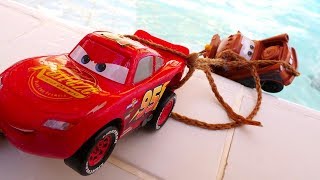 Lightning McQueen and Mater the tow truck Toy Cars for kids at the water park [upl. by Asinla]