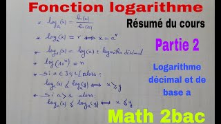 fonction logaritme de base alogarithme decimalmath de 2bac [upl. by Wilburn]