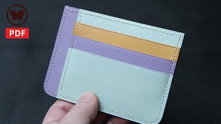 Make a leather card holder wallet Free PDF Pattern 산뜻함을 품은 카드홀더 만들기 DIY 무료패턴 leathercraft [upl. by Navad]