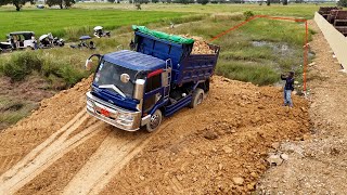 Wonderful Starting New Land Clearing amp Filling Up By Dozer Push Soil Stone Vs 5ton Truck Unloading [upl. by Kali]