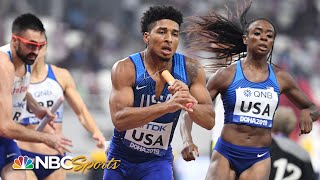 Team USA sets world record in mixed 4x400 relay advances to finals  NBC Sports [upl. by Vilhelmina29]