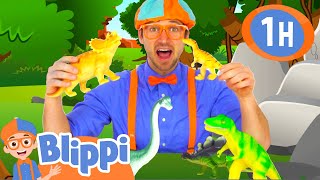 Blippi Learns Dinosaur Names with Dinosaur Toys  1 HOUR OF BLIPPI TOYS [upl. by Ecirtra]