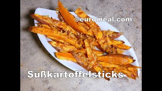 Süßkartoffelsticks mit Parmesan  leckere Süßkartoffel pommes aus dem Backofen  euromealcom [upl. by Allicsirp]