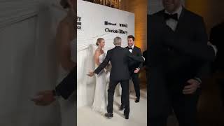 George Clooney greets and hugs Emily Blunt and John Krasinski on the carpet at TheAlbies [upl. by Tem]