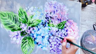 How to PAINT ACRYLIC Hydrangea 🌸 Paint Layers amp Brush Technique [upl. by Acissej803]