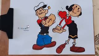 COMO DESENHAR POPEYE E OLÍVIA PALITO HOW TO DRAW POPEYE AND OLIVIA PALITO [upl. by Adnirak943]