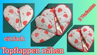 Topflappen nähen  Anleitung für Anfänger  2 Variaten mit und ohne Schrägband  DIY  Schnittmuster [upl. by Atnauqal]