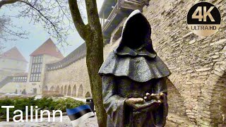 Quiet mystical Tallinn in the fog  4K Walking Tour with City Sounds [upl. by Niwled]