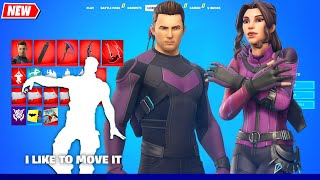 Fortnite HAWKEYE amp KATE BISHOP Skins with I LIKE TO MOVE IT Emote early showcase HD シ [upl. by Kelam]