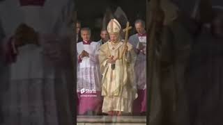 Benedict XVI with papal fanon and papal ferula wearing gothic chasuble and mitre [upl. by Greenwood]