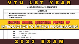 SOLVED MODEL QUESTION PAPER OF INTRODUCTION TO PYTHON PROGRAMMING VTU 2023 EXAM 1ST YEAR [upl. by Resiak]