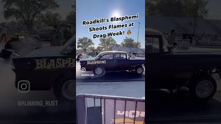 Roadkill’s Blasphemi shoots flames at hot rod drag week 🔥 hotroddragweek roadkill dragweek car [upl. by Allmon]