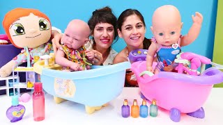 Oyuncak bebekler ile banyo yapma oyunu Ayşe ve Ümit Baby SPA salonuna küvet sipariş ediyor [upl. by Nylarat]