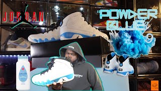 Nah these are IT  Air Jordan 9 Powder Blue Unboxing amp Review [upl. by Idnas]