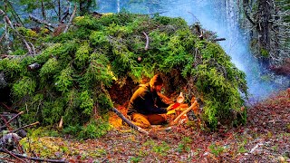 Bushcraft Survival Shelter Camping In Rain [upl. by Jobyna]