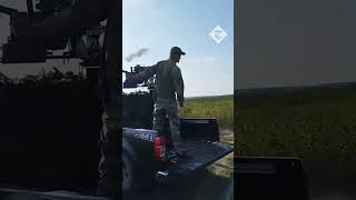 Moment Ukrainian air defences down Russian missile in front of gun team [upl. by Rotow]