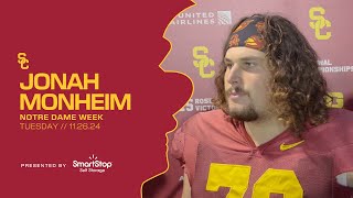 USC OL Jonah Monheim  Tuesday of Notre Dame Week [upl. by Bokaj]