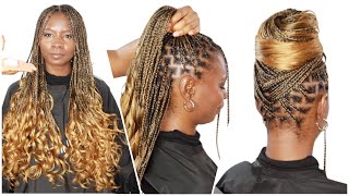 Extra Flat French curl Braids Knotless braids 2 ways Feedin  No feedin method  Freetress Braid [upl. by Kabob]