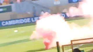 pyro in the away end  carnage Cambridge United 01 Crawley town [upl. by Blatt764]