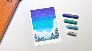 오일파스텔 초보 다섯 가지 색으로 그리는 겨울 풍경❄️  Oil pastel Drawing for Beginner [upl. by Adai]