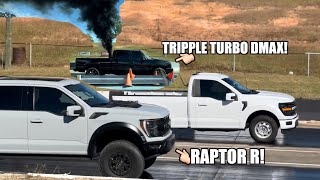 I RACED A RAPTOR R amp 1000HP DURAMAX [upl. by Nalek74]