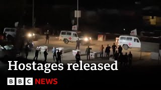 Israeli hostages released by Hamas  BBC News [upl. by Azrim]