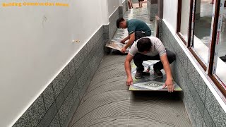 Professional Outdoor Small Garden Construction Workers Use Beautiful Patterned Ceramic Tiles [upl. by Ardnauqal]