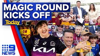 16 teams arrive in Brisbane for NRL’s Magic Round matchups  9 News Australia [upl. by Staw359]