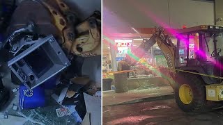 Thieves use backhoe to smash into California store try to rip away ATM [upl. by Thibault]