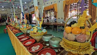 Khmer Traditional Ceremony at Pagoda  Food [upl. by Valene]