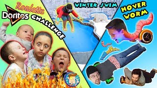 HOVERBOARD WORM  DORITOS ROULETTE CHALLENGE  WINTER COLD  FUNnel Vlog [upl. by Maddis]