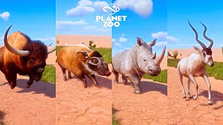 Addax Red River Hog Long Horned Bison White Rhinoceros Monkey  Planet Zoo Animals Race [upl. by Rdnaskela88]