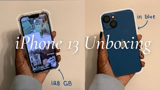 iPhone 13 unboxing blue 128 gb  set up and accessories ✨🌊 2021  Lauryn Amini [upl. by Alyahsat]