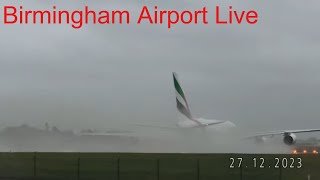 Storm Gerrit live from Birmingham Airport Emirates A380planespotting  Live stream [upl. by Sherburn]