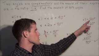 Complementary Angles with ratios  Geometry [upl. by Blackington]