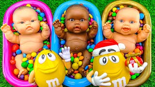 Satisfying Video  MampMs Slime amp Skittles Candy Mixing in Three BathTubs with Kinder Joy Cutting ASMR [upl. by Celestyn396]