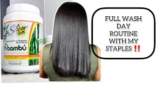 HEALTHY RELAXED HAIR WASH DAY ROUTINE  RELAXED HAIR CARE [upl. by Sorilda360]