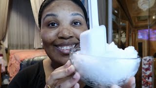 ASMR Powdery Ice and Shaved Ice Mixed Eaten with Mini Shovel onlybites [upl. by Elleinnad]